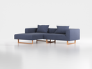 Lounge-Sofa Sereno inkl. 2 Kissen (70x55 cm), B 267 x T 180 cm, Liegeteil links, Kufenfuß, mit Bezug Wollstoff Elverum Ozean (75), Buche