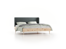 Bett Tonda mit Polsterbetthaupt, 180 x 210 cm, Wollstoff Elverum Grüngrau (84), Zirbe