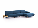 Lounge-Sofa Alani Liegeteil inkl. fixer Armlehne rechts, 340x179x82 cm, Sitzhöhe 44 cm, Eiche, mit Bezug Wollstoff Elverum Ozean