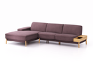 Lounge-Sofa Alani Liegeteil inkl. fixer Armlehne links, 179x300x82 cm, Sitzhöhe 44 cm, Eiche, mit Bezug Wollstoff Elverum Pflaume