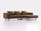 Lounge-Sofa Sereno, B297xT180xH71 cm, Sitzhöhe 43 cm, mit Liegeteil rechts inkl. 3 Kissen (70x55 cm), Kufenfuß Buche, Wollstoff Stavang Haselnuss