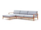 Loungesofa Linera, breit mit Liegeteil links, Wollstoff Kaland Kiesel, Buche