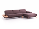 Lounge-Sofa Alani Liegeteil inkl. fixer Armlehne rechts, 300x179x82 cm, Sitzhöhe 44 cm, Buche, mit Bezug Wollstoff Elverum Pflaume