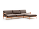 Loungesofa Linera, breit mit Liegeteil rechts, Wollstoff Kaland Torf, Buche