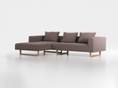 Lounge-Sofa Sereno inkl. 3 Kissen (70x55 cm), B 297 x T 180 cm, Liegeteil links, Kufenfuß, mit Bezug Wollstoff Tano Natur Dunkel (81), Eiche