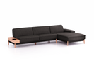 Lounge-Sofa Alani Liegeteil inkl. fixer Armlehne rechts, 340x179x82 cm, Sitzhöhe 44 cm, Buche, mit Bezug Wollstoff Stavang Schiefer