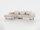 Lounge-Sofa Sereno inkl. 3 Kissen (70x55 cm), B 297 x T 180 cm, Liegeteil links, Kufenfuß, mit Bezug Wollstoff Tano Natur Hell (80), Eiche