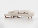 Lounge-Sofa Sereno inkl. 3 Kissen (70x55 cm), B 297 x T 180 cm, Liegeteil links, Kufenfuß, mit Bezug Wollstoff Tano Natur Hell (80), Eiche