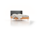 Bett Tonda mit Polsterbetthaupt, 140 x 200 cm, Wollstoff Elverum Mocca (73), Buche