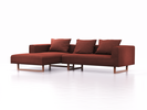 Lounge-Sofa Sereno, B297xT180xH71 cm, Sitzhöhe 43 cm, mit Liegeteil links inkl. 3 Kissen (70x55 cm), Kufenfuß Buche, Wollstoff Kaland Ziegel