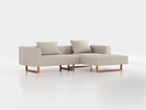 Lounge-Sofa Sereno inkl. 2 Kissen (70x55 cm), B 267 x T 180 cm, Liegeteil rechts, Kufenfuß, mit Bezug Wollstoff Tano Natur Hell (80), Buche