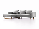 Lounge-Sofa Sereno, B297xT180xH71 cm, Sitzhöhe 43 cm, mit Liegeteil links inkl. 3 Kissen (70x55 cm), Kufenfuß Eiche, Wollstoff Kaland Kiesel