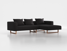 Lounge-Sofa Sereno inkl. 3 Kissen (70x55 cm), B 297 x T 180 cm, Liegeteil rechts, Kufenfuß, mit Bezug Wollstoff Stavang Schiefer (60), Eiche