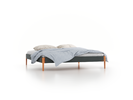 Bett Lorea ohne Betthaupt, 200 x 210 cm, Wollstoff Elverum Grüngrau (84), Buche
