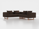 Ecksofa Sereno inkl. 4 Kissen (70x55 cm), Eckteil links, B 276 x T 235 cm, Kufenfuß, mit Bezug Wollstoff Kaland Torf (70), Buche