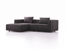 Lounge-Sofa Sereno, bodennah, B267xT180xH71 cm, Sitzhöhe 43 cm, mit Liegeteil links inkl. 2 Kissen (70x55 cm), Buche, Wollstoff Stavang Stein
