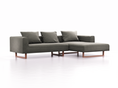 Lounge-Sofa Sereno, B297xT180xH71 cm, Sitzhöhe 43 cm, mit Liegeteil rechts inkl. 3 Kissen (70x55 cm), Kufenfuß Buche, Wollstoff Elverum Mocca