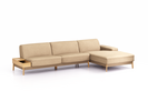 Lounge-Sofa Alani Liegeteil inkl. fixer Armlehne rechts, 340x179x82 cm, Sitzhöhe 44 cm, Eiche, mit Bezug Wollstoff Stavang Sand