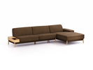 Lounge-Sofa Alani Liegeteil inkl. fixer Armlehne rechts, 340x179x82 cm, Sitzhöhe 44 cm, Eiche, mit Bezug Wollstoff Kaland Torf
