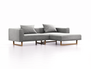 Lounge-Sofa Sereno, B267xT180xH71 cm, Sitzhöhe 43 cm, mit Liegeteil rechts inkl. 2 Kissen (70x55 cm), Kufenfuß Eiche, Wollstoff Kaland Kiesel