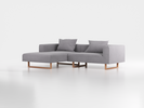 Lounge-Sofa Sereno inkl. 2 Kissen (70x55 cm), B 267 x T 180 cm, Liegeteil links, Kufenfuß, mit Bezug Wollstoff Kaland Kiesel (68), Eiche