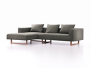 Lounge-Sofa Sereno, B297xT180xH71 cm, Sitzhöhe 43 cm, mit Liegeteil links inkl. 3 Kissen (70x55 cm), Kufenfuß Buche, Wollstoff Elverum Mocca