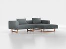 Lounge-Sofa Sereno inkl. 2 Kissen (70x55 cm), B 267 x T 180 cm, Liegeteil rechts, Kufenfuß, mit Bezug Wollstoff Elverum Grüngrau (84), Buche
