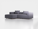 Lounge-Sofa Sereno  inkl. 2 Kissen (70x55 cm), B 267 x T 180 cm, Liegeteil links, Bodennah, mit Bezug Wollstoff Elverum Torfblau (82), Eiche