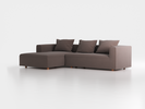 Lounge-Sofa Sereno inkl. 3 Kissen (70x55 cm), B 297 x T 180 cm, Liegeteil links, Bodennah, mit Bezug Wollstoff Tano Natur Dunkel (81), Buche