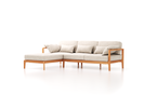 Loungesofa Linera, schmal mit Liegeteil links, Wollstoff Tano Natur Hell (80), Buche