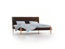 Bett Lorea mit Polsterbetthaupt, 200 x 200 cm, Wollstoff Kaland Torf (70), Buche