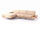 Lounge-Sofa Alani Liegeteil inkl. fixer Armlehne links, 179x300x82 cm, Sitzhöhe 44 cm, Buche, mit Bezug Wollstoff Kaland Haselnuss