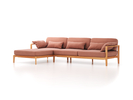 Loungesofa Linera, breit mit Liegeteil links, Wollstoff Elverum Ziegel (85), Buche