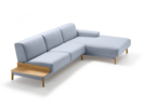 Lounge-Sofa Alani Liegeteil inkl. fixer Armlehne rechts, Eiche, mit Bezug Wollstoff Tartini Taubenblau
