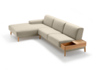 Lounge-Sofa Alani Liegeteil inkl. fixer Armlehne links, Buche, mit Bezug Leinenstoff Lino Flachs
