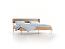 Bett Alwy mit Polsterbetthaupt, 200 x 200 cm, Wollstoff Stavang Sand (66), Buche