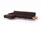 Lounge-Sofa Alani Liegeteil inkl. fixer Armlehne links, 179x340x82 cm, Sitzhöhe 44 cm, Buche, mit Bezug Wollstoff Stavang Torf