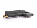 Lounge-Sofa Alani Liegeteil inkl. fixer Armlehne rechts, 340x179x82 cm, Sitzhöhe 44 cm, Eiche, mit Bezug Wollstoff Kaland Schiefer