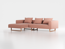 Lounge-Sofa Sereno inkl. 3 Kissen (70x55 cm), B 297 x T 180 cm, Liegeteil links, Kufenfuß, mit Bezug Wollstoff Elverum Ziegel (85), Eiche