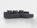 Lounge-Sofa  Sereno inkl. 3 Kissen (70x55 cm), B 297 x T 180 cm, Liegeteil rechts, Bodennah, mit Bezug Wollstoff Elverum Torfblau (82), Eiche