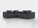 Ecksofa Sereno inkl. 4 Kissen (70x55 cm), Eckteil links, B 276 x T 235 cm, Bodennah, mit Bezug Wollstoff Elverum Torfblau (82), Eiche