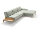 Lounge-Sofa Alani Liegeteil inkl. fixer Armlehne rechts, Buche, mit Bezug Leinenstoff Lino Jade