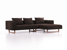 Lounge-Sofa Sereno, B297xT180xH71 cm, Sitzhöhe 43 cm, mit Liegeteil rechts inkl. 3 Kissen (70x55 cm), Kufenfuß Buche, Wollstoff Stavang Torf