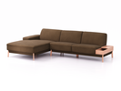 Lounge-Sofa Alani Liegeteil inkl. fixer Armlehne links, 179x300x82 cm, Sitzhöhe 44 cm, Buche, mit Bezug Wollstoff Kaland Torf