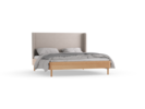 Bett Tonda, mit hohem Polsterbetthaupt, 180 x 200, Wollstoff Tano Natur (79), Buche