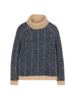 Pullover aus Alpakawolle und Bio-Baumwolle, strick fischgrat blau/weiß