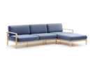 Loungesofa Linera, breit mit Liegeteil rechts, Wollstoff Elverum Ozean, Esche