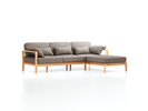 Loungesofa Linera, schmal mit Liegeteil rechts, Wollstoff Tano Natur (79), Buche