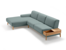 Lounge-Sofa Alani Liegeteil inkl. fixer Armlehne links, Buche, mit Bezug Leinenstoff Lino Atlantik