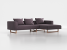 Lounge-Sofa Sereno inkl. 3 Kissen (70x55 cm), B 297 x T 180 cm, Liegeteil rechts, Kufenfuß, mit Bezug Wollstoff Stavang Stein (61), Eiche